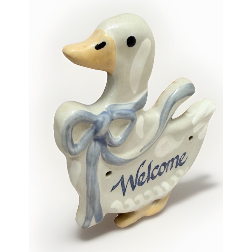 Vintage Mother Goose Ceramic Blue Ribbon Bow Cottage Core Wall Art Decor Granny